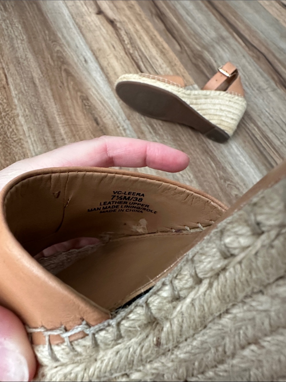 Vince Camuto Leather Espadrille Wedge Sandals in Tan Nude - Picture 4 of 6